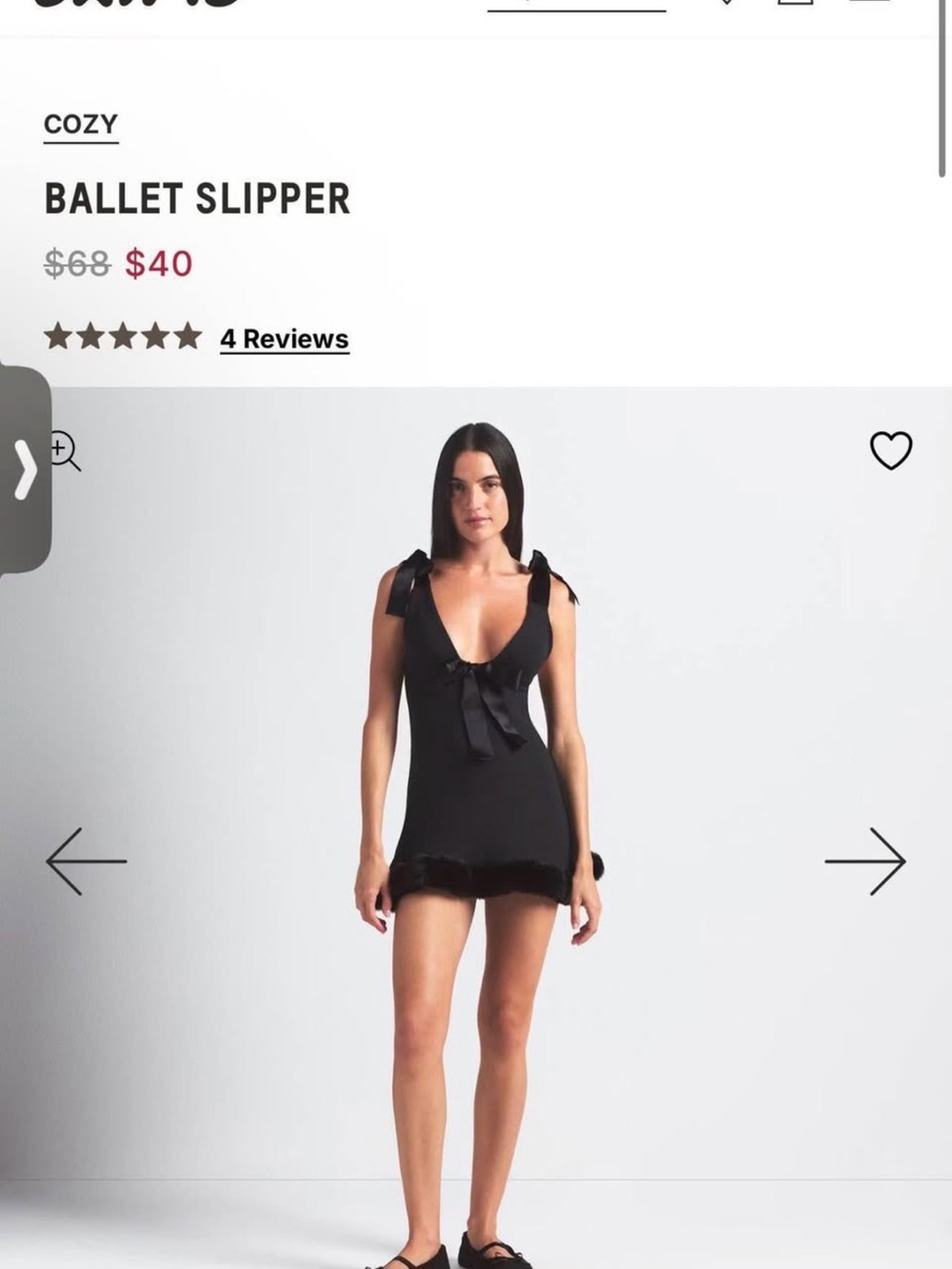 SKIMS NWT Cozy Ballet Slipper Women's Black Chemise 37